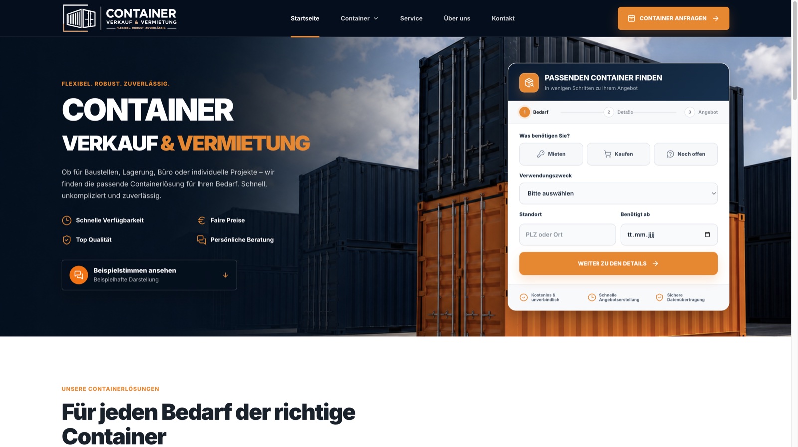 Website-Referenz Container Verkauf & Vermietung